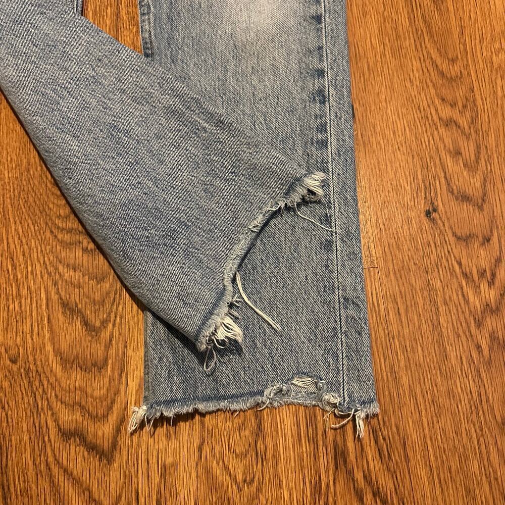 Agolde blue Riley 100% cotton raw hem 26 button fly high rise crop straight - Picture 2 of 11